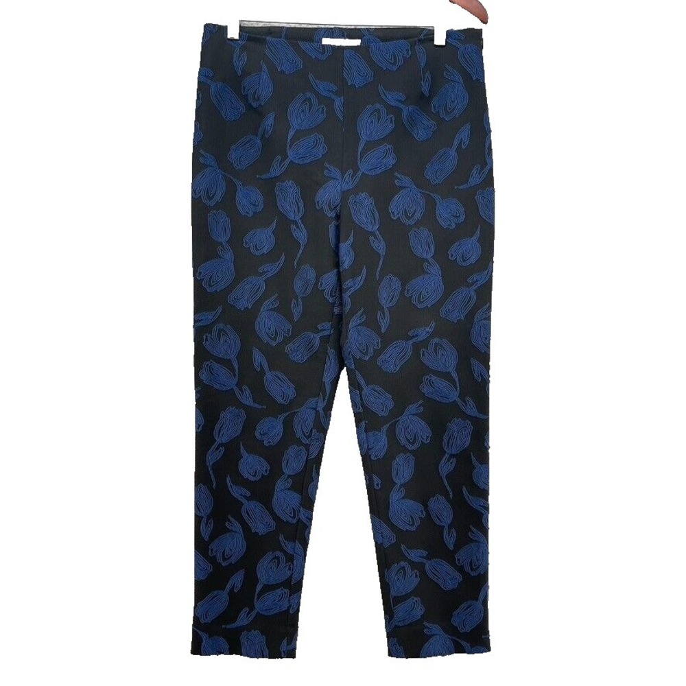 Lela Rose Floral Jacquard Dress Pants Womens 10 Blue Business Office Career